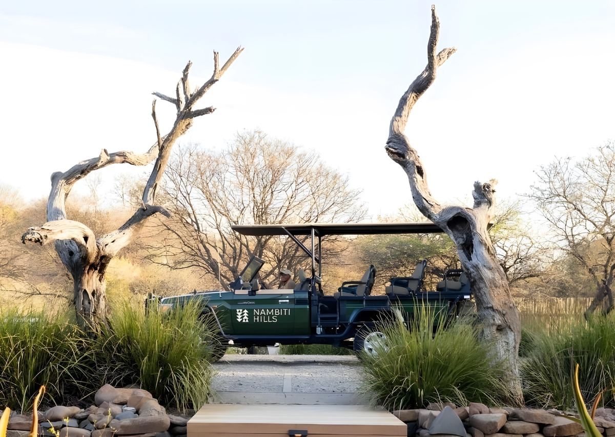 A Nambiti Hills game-drive vehicle waiting at the lodge