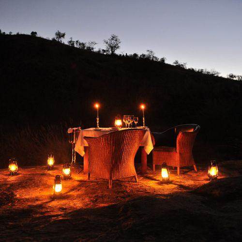 A table in the bush after dark